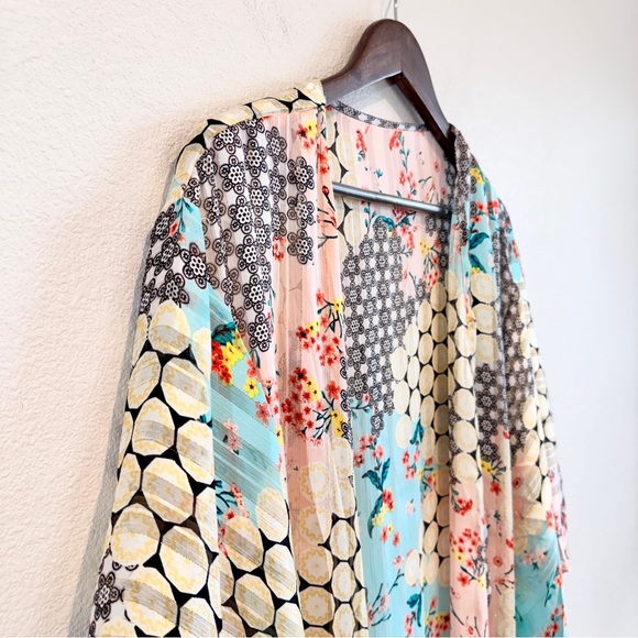 Boho Patchwork Kimono Floral Cottagecore Festival Layering One Size Sheer Top OS - Picture 3 of 7